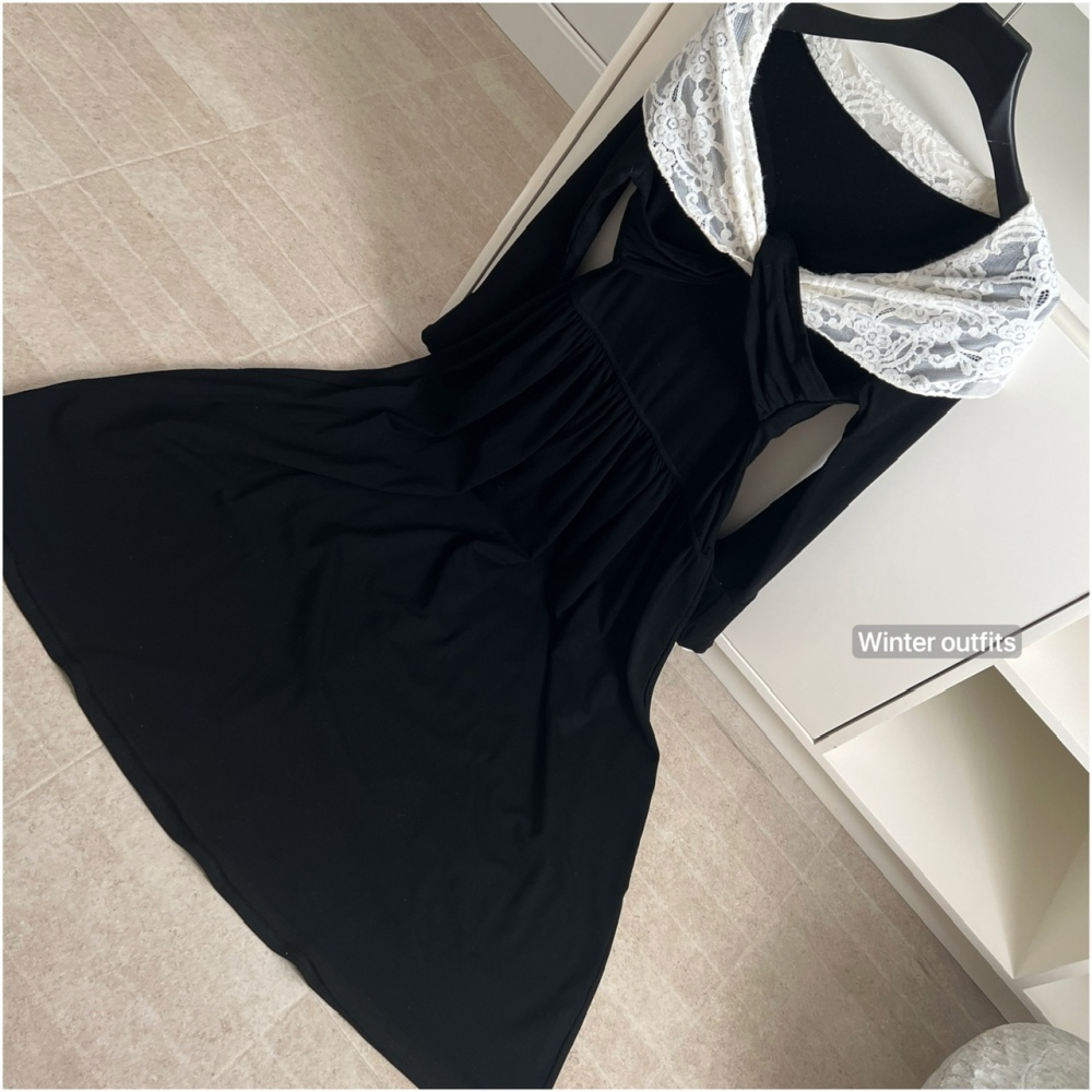 Cross collar mixed colors tops slim strapless dress