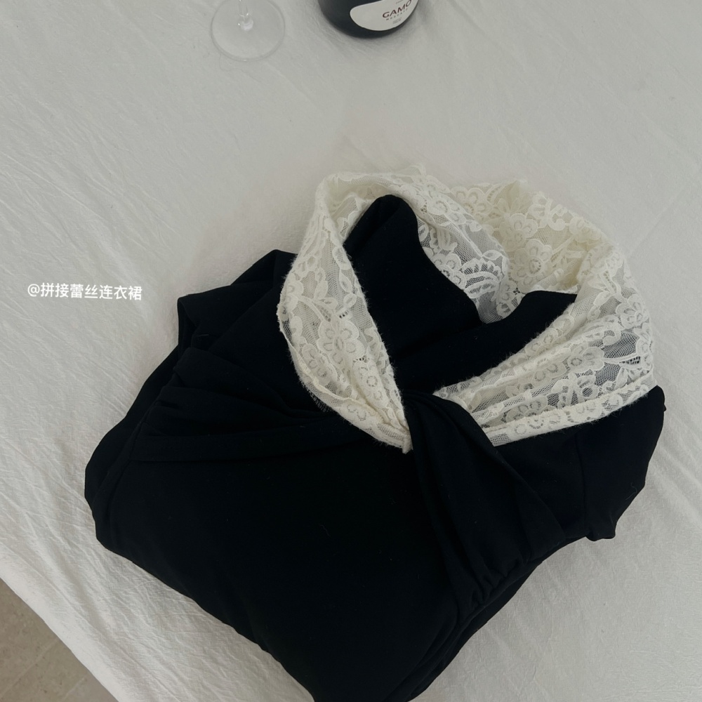 Cross collar mixed colors tops slim strapless dress