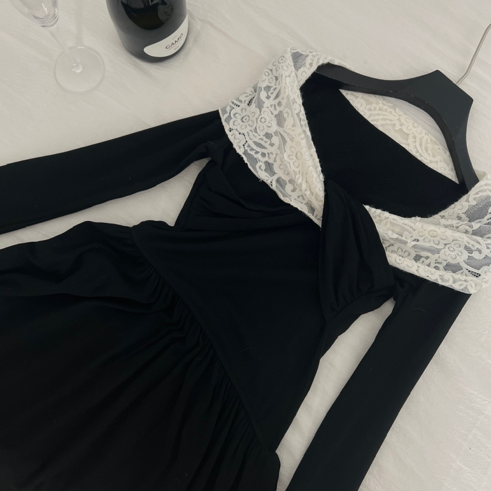 Cross collar mixed colors tops slim strapless dress