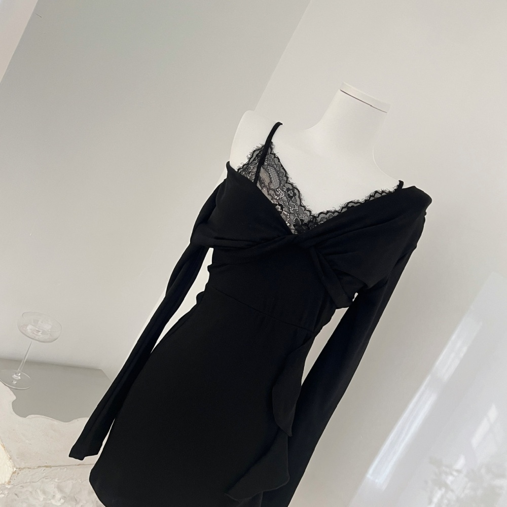 Knitted lotus leaf edges enticement dress for women