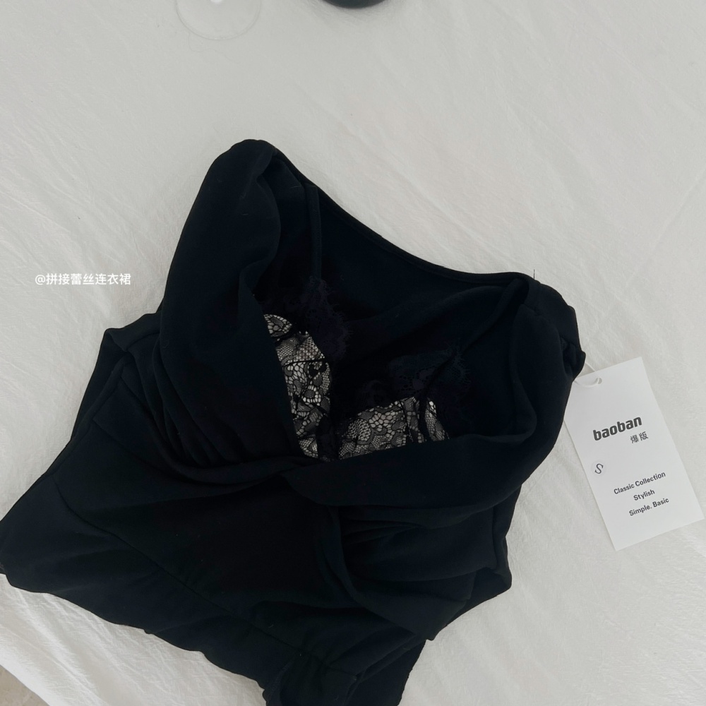 Knitted lotus leaf edges enticement dress for women