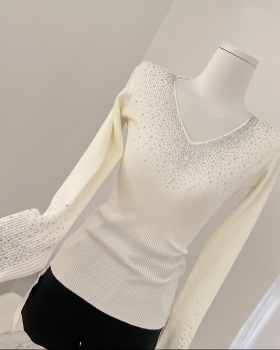 Bottoming knitted sweater rhinestone V-neck tops