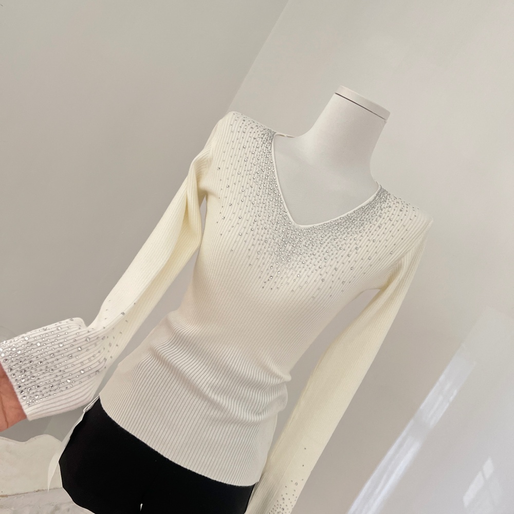 Bottoming knitted sweater rhinestone V-neck tops