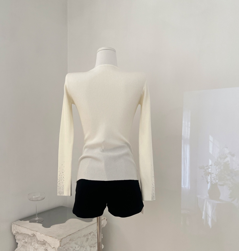 Bottoming knitted sweater rhinestone V-neck tops