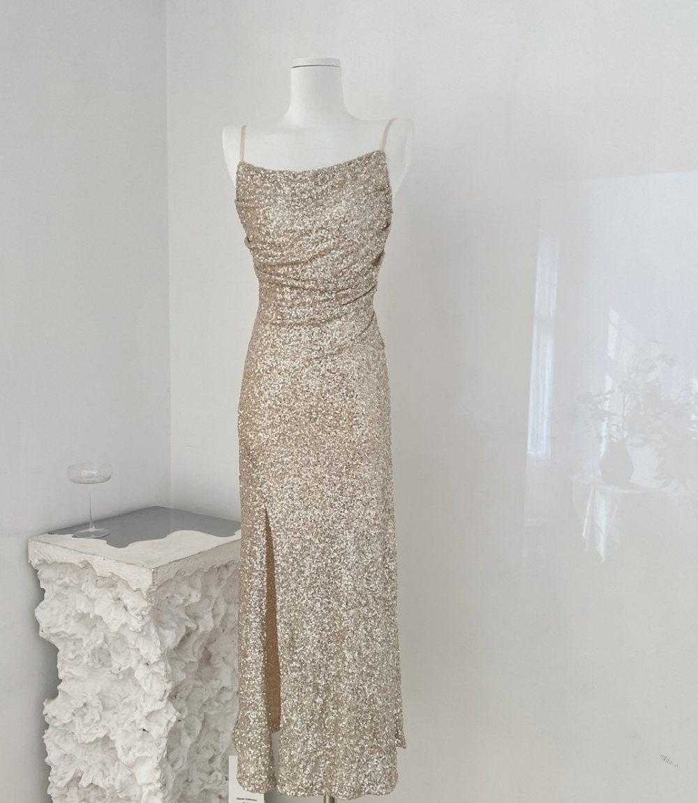 Split silver long dress sequins formal dress for women