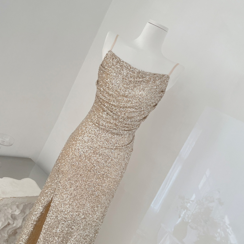 Split silver long dress sequins formal dress for women