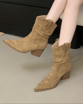 Thick spring and autumn boots pointed half Boots for women