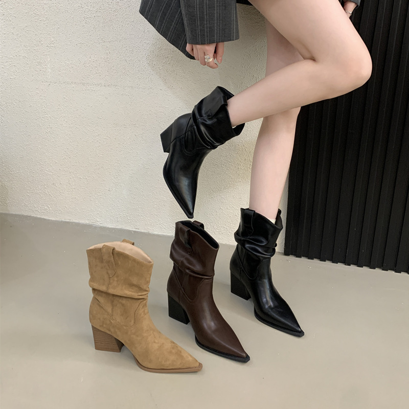 Thick spring and autumn boots pointed half Boots for women