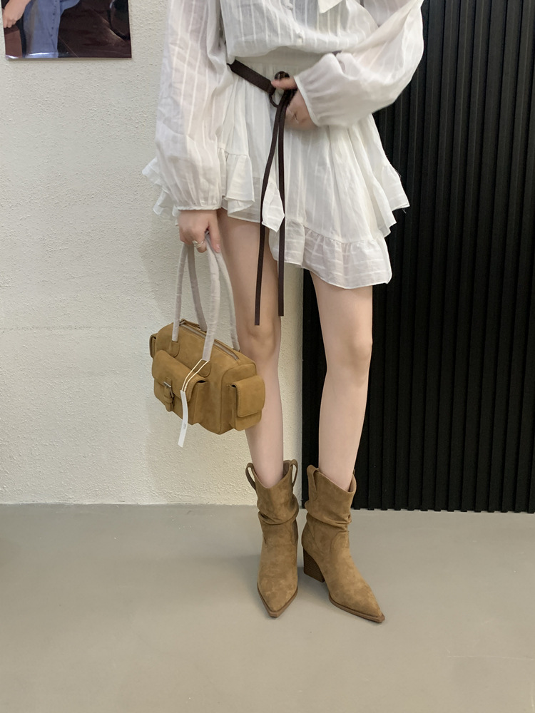 Thick spring and autumn boots pointed half Boots for women