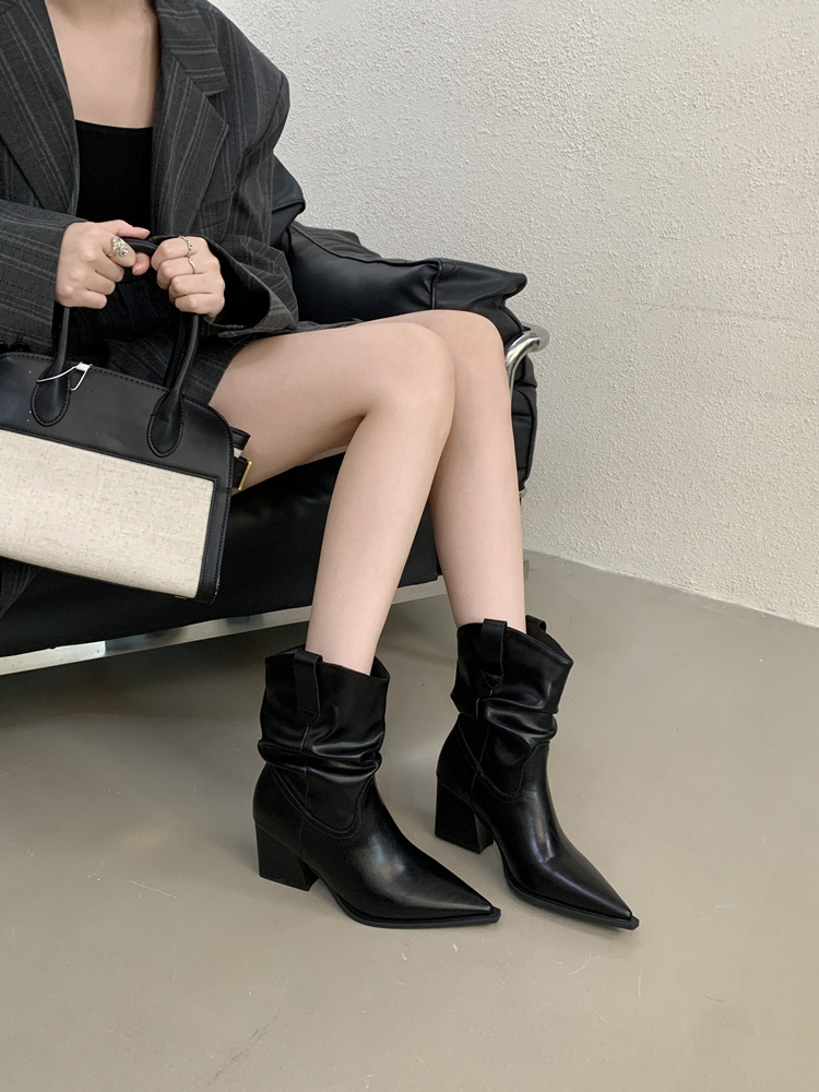 Thick spring and autumn boots pointed half Boots for women