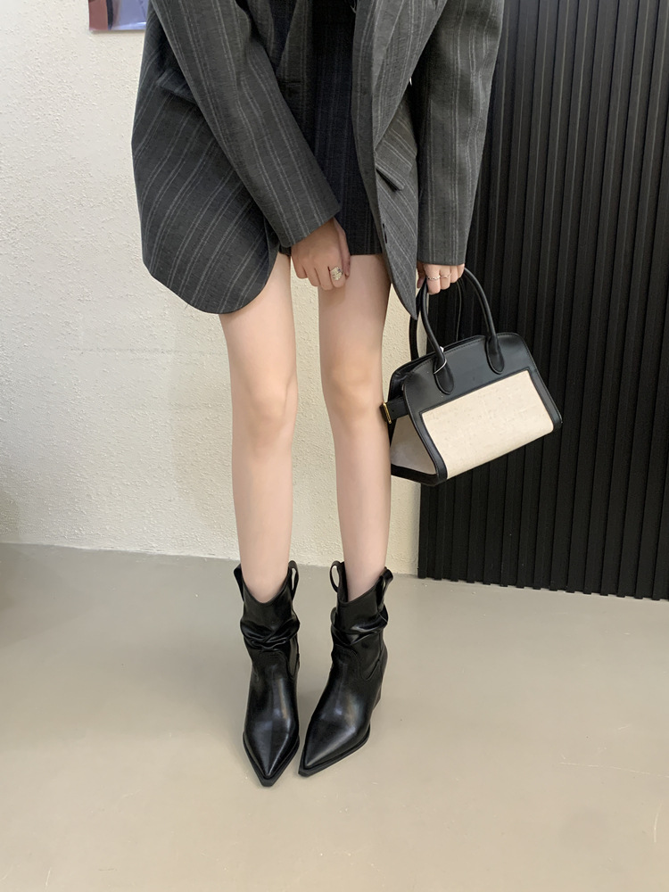 Thick spring and autumn boots pointed half Boots for women