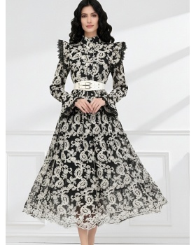 Lace pinched waist lotus leaf edges spring dress