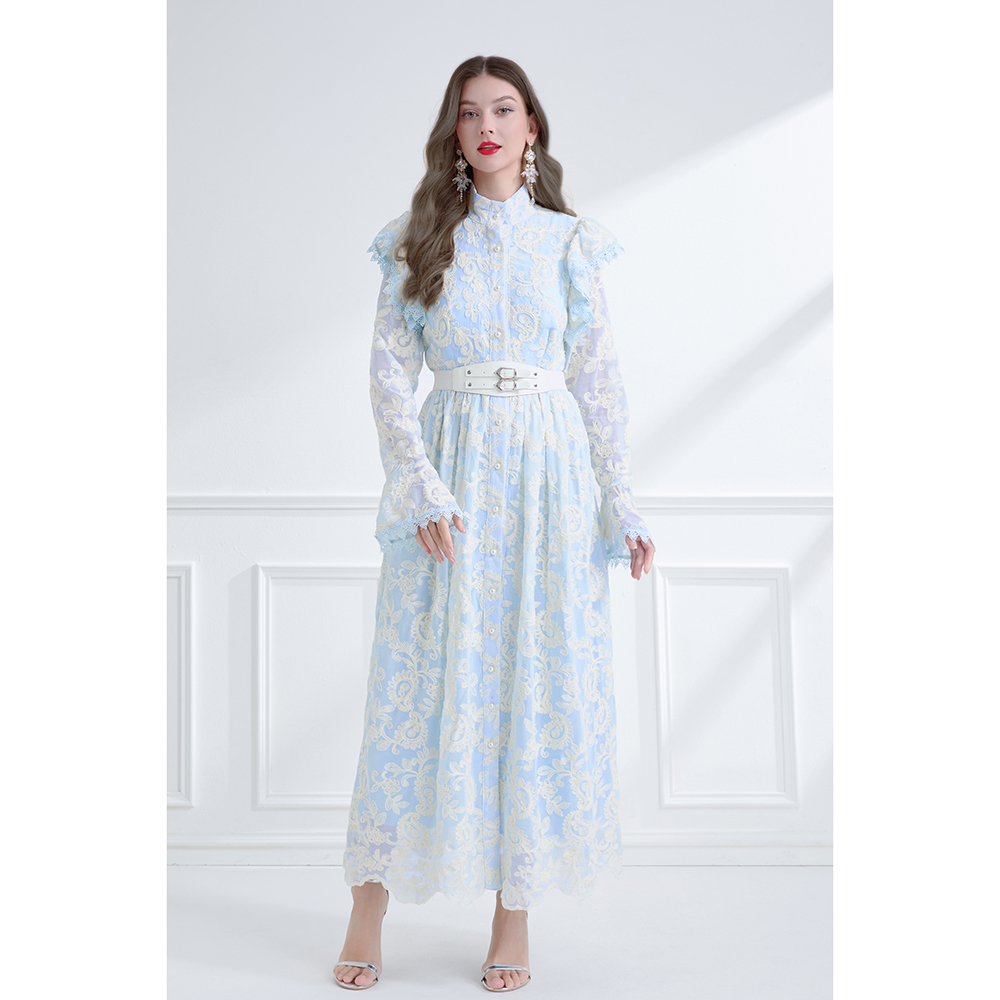Lotus leaf edges spring boats sleeve dress