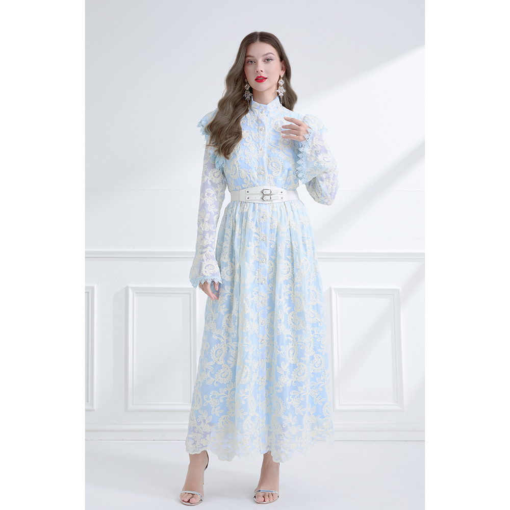 Lotus leaf edges spring boats sleeve dress
