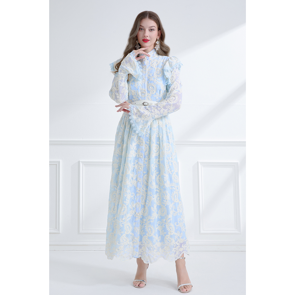 Lotus leaf edges spring boats sleeve dress