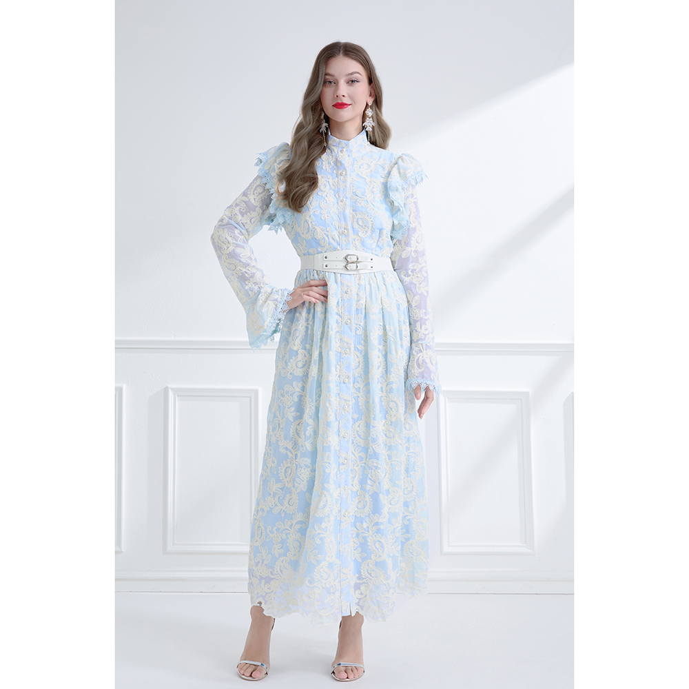 Lotus leaf edges spring boats sleeve dress