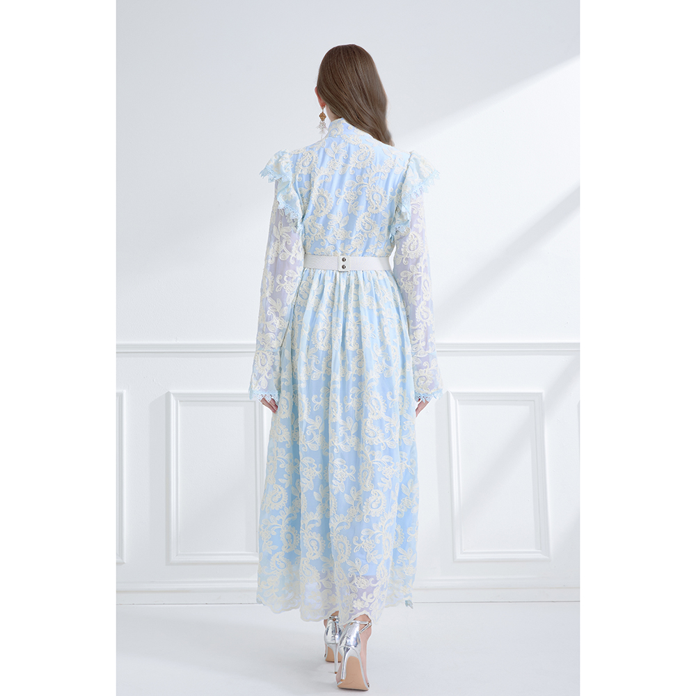 Lotus leaf edges spring boats sleeve dress