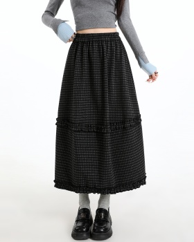 Bud plaid A-line long dress high waist woolen skirt for women