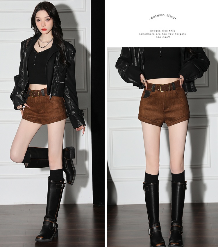 Splice spicegirl shorts PU high waist boots pants for women