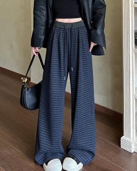 Winter plaid pants retro wide leg pants for women