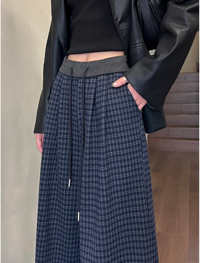 Winter plaid pants retro wide leg pants for women