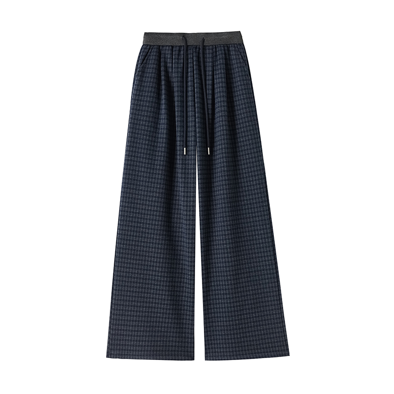 Winter plaid pants retro wide leg pants for women