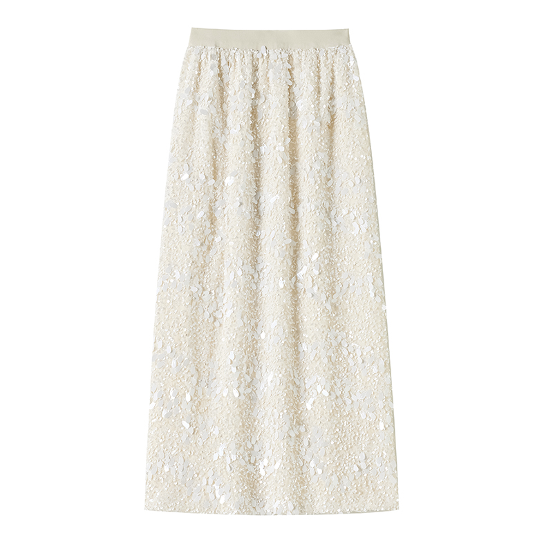 Sequins long package hip A-line glitter high waist split slim skirt