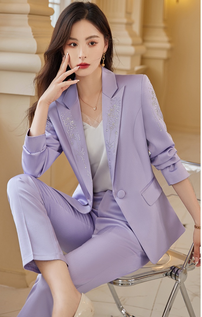 Purple autumn coat fashion satin business suit a set for women