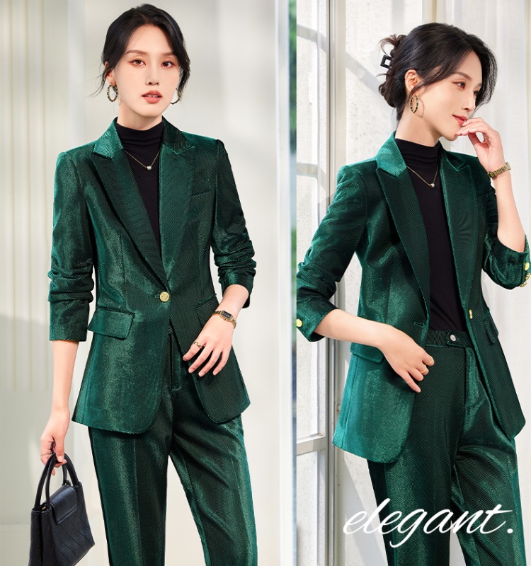 Slim golden velvet business suit a set for women