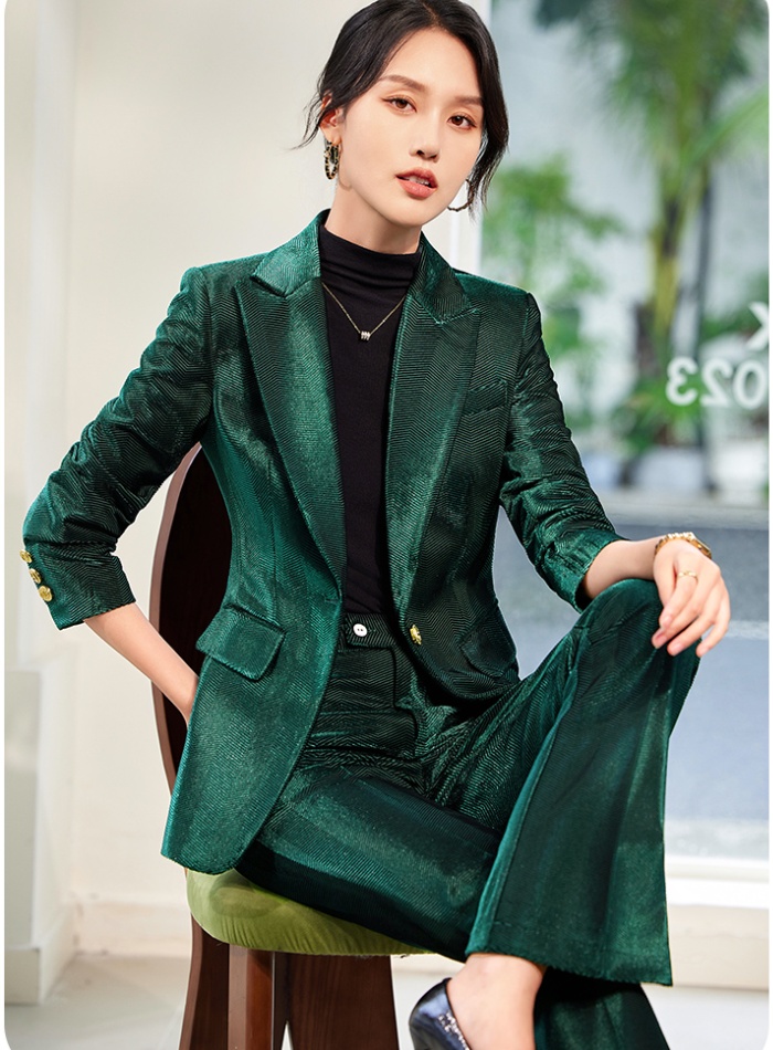 Slim golden velvet business suit a set for women