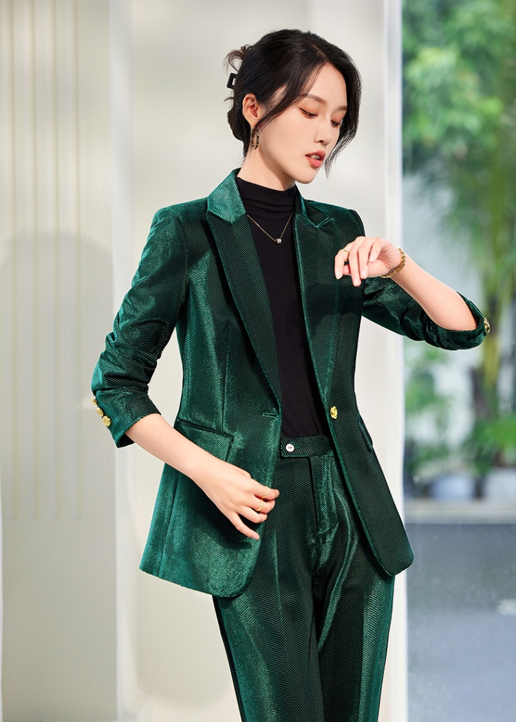 Slim golden velvet business suit a set for women