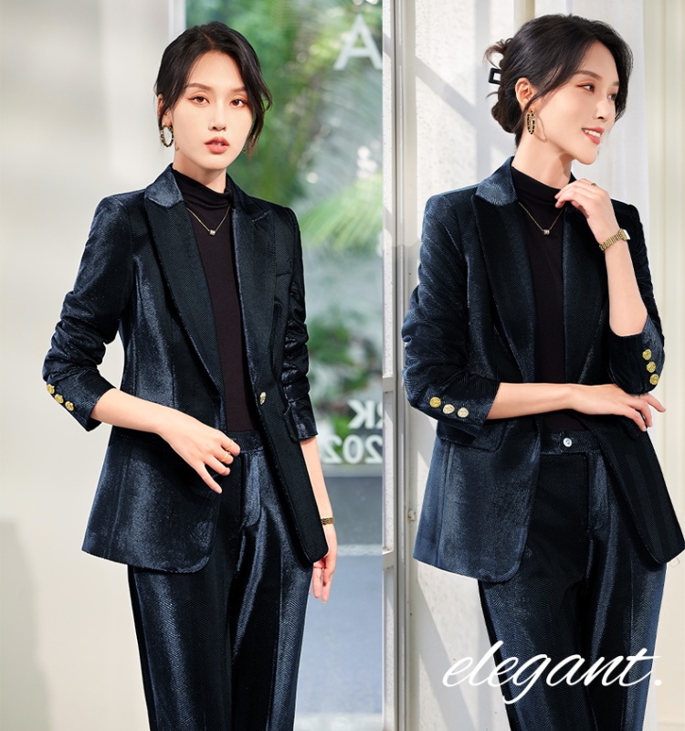 Slim golden velvet business suit a set for women
