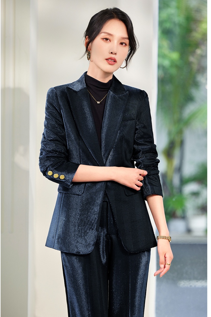 Slim golden velvet business suit a set for women