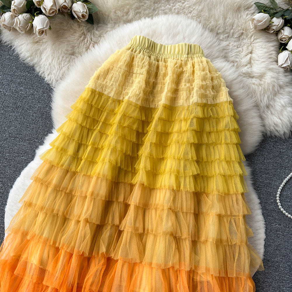 High waist slim A-line gauze skirt for women