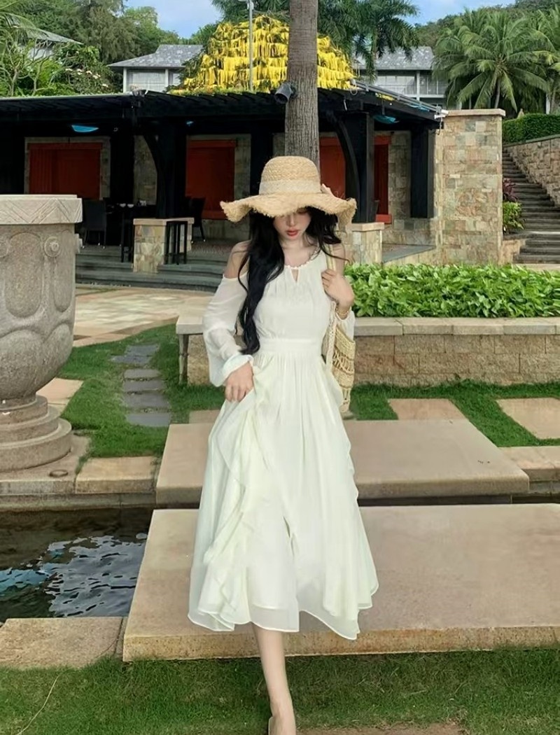 Temperament European style retro chiffon long dress