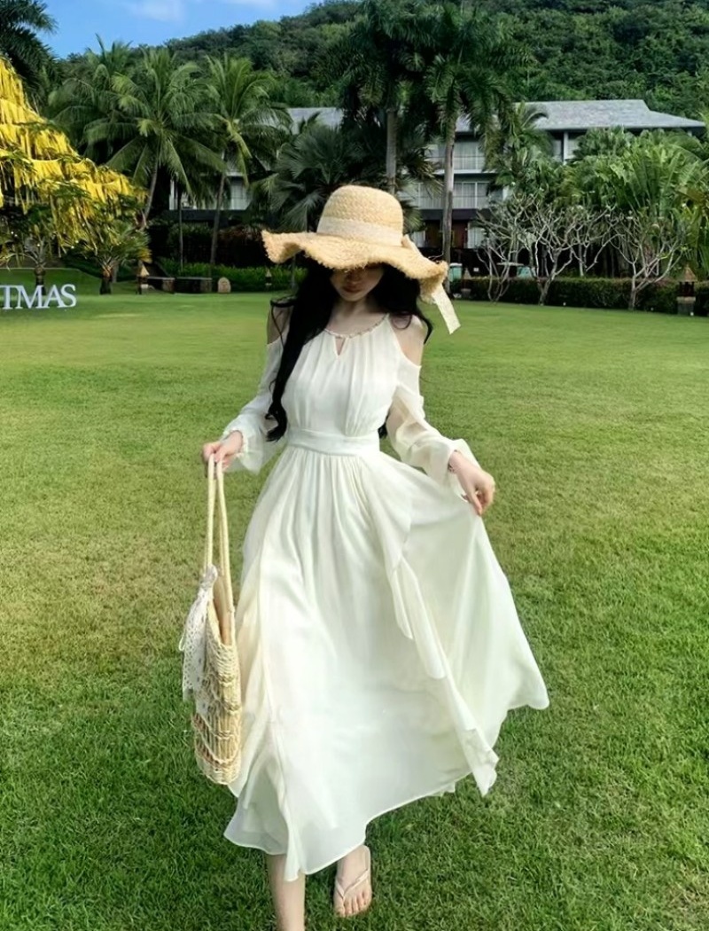 Temperament European style retro chiffon long dress