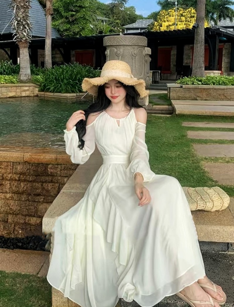 Temperament European style retro chiffon long dress