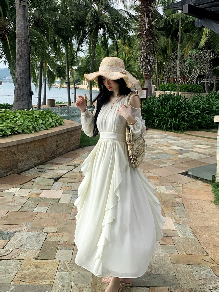 Temperament European style retro chiffon long dress