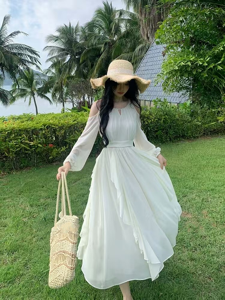 Temperament European style retro chiffon long dress