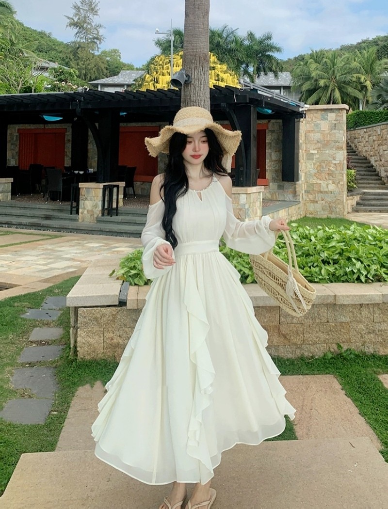 Temperament European style retro chiffon long dress