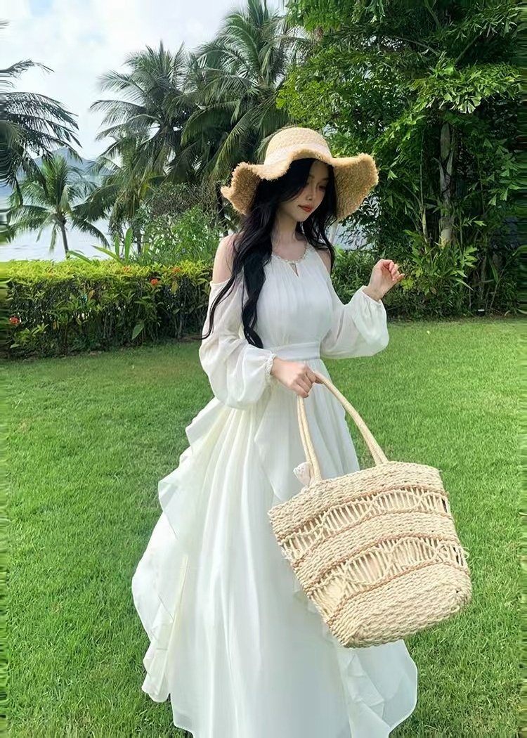 Temperament European style retro chiffon long dress