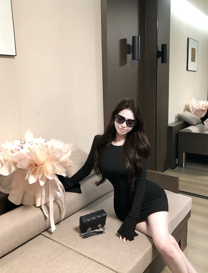 Slim package hip dress chouzhe T-back