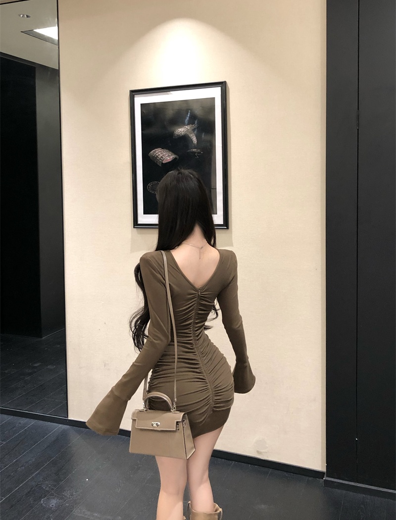 Slim package hip dress chouzhe T-back