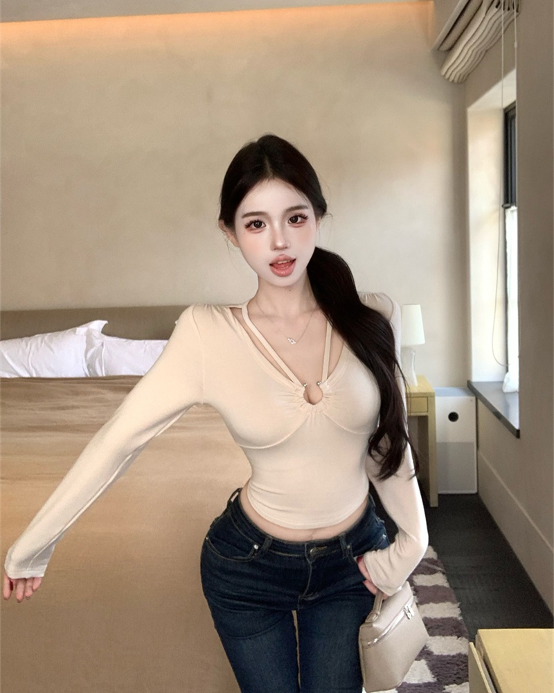 Wears outside hollow tops slim T-shirt for women