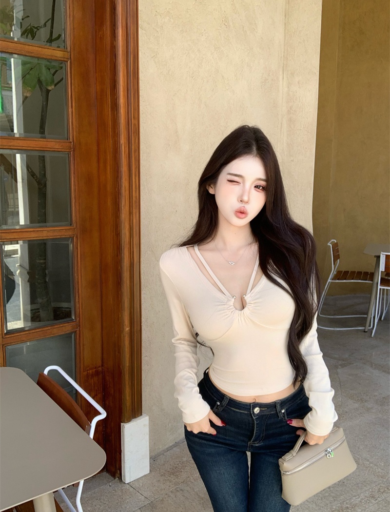 Wears outside hollow tops slim T-shirt for women