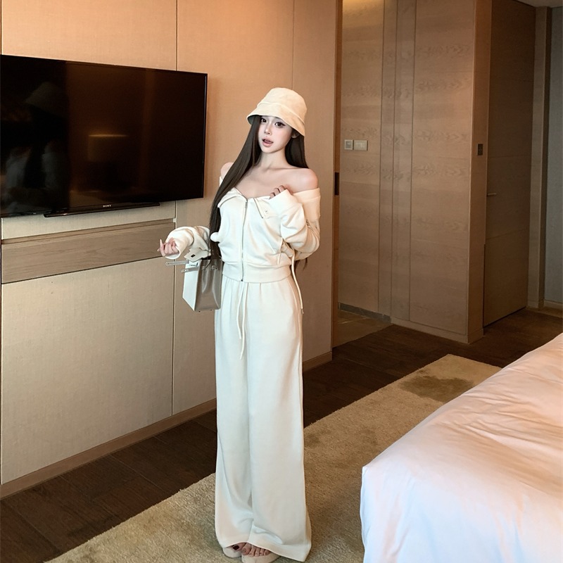 Long sleeve casual pants coat a set for women