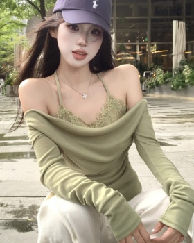 Sloping shoulder T-shirt bottoming shirt for women