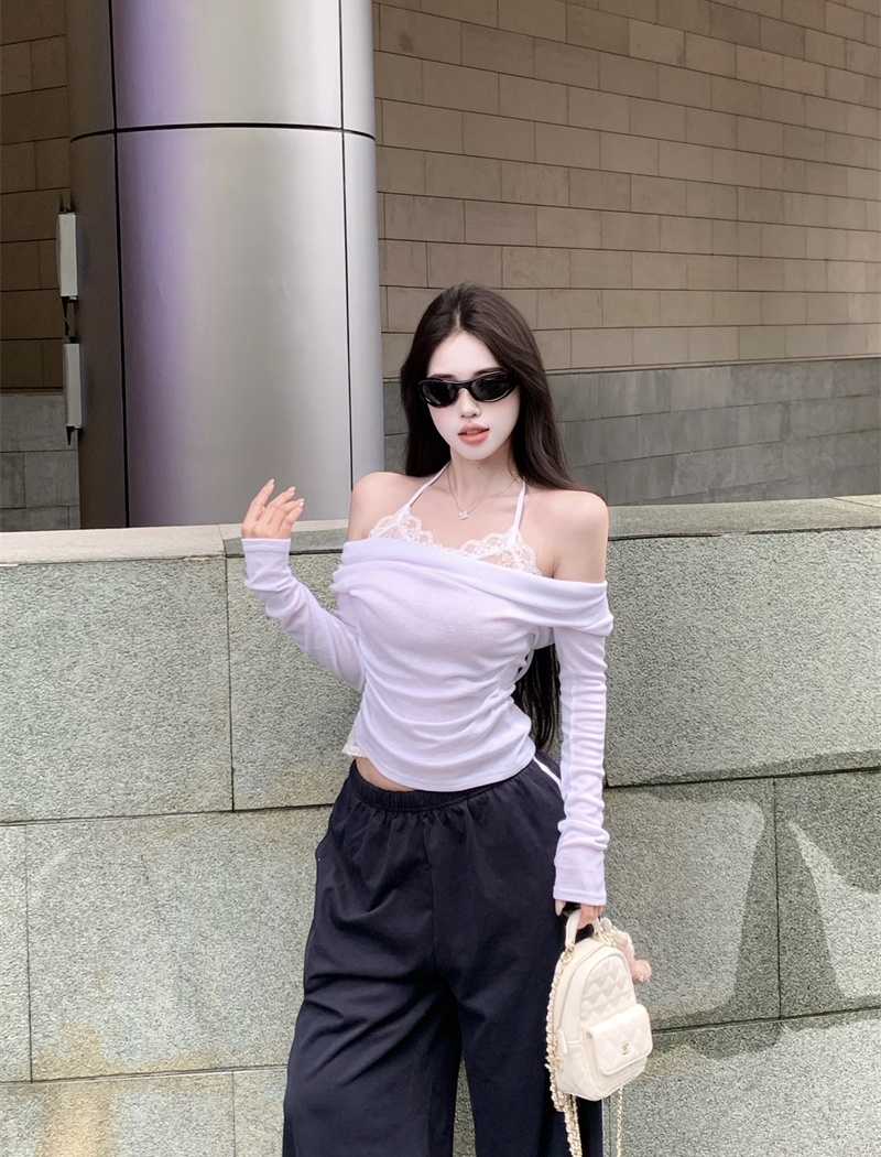 Sloping shoulder T-shirt bottoming shirt for women