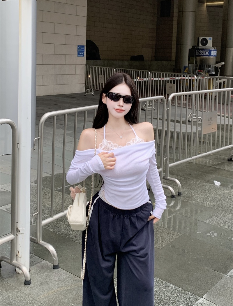 Sloping shoulder T-shirt bottoming shirt for women