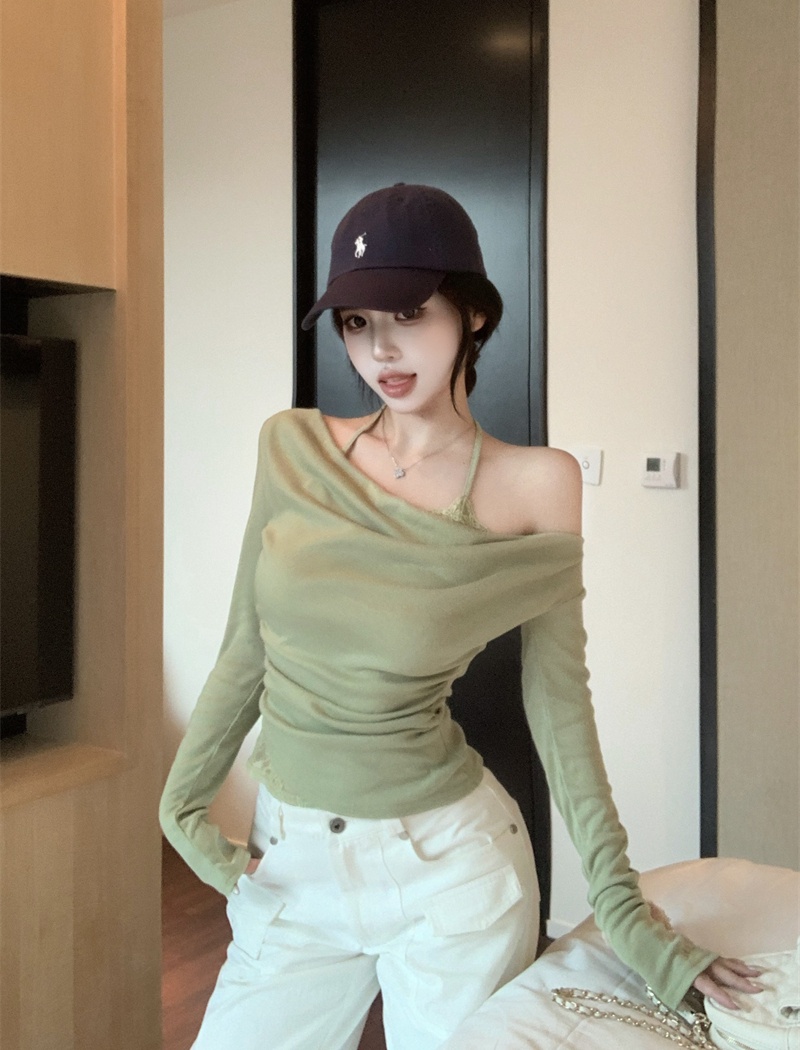 Sloping shoulder T-shirt bottoming shirt for women